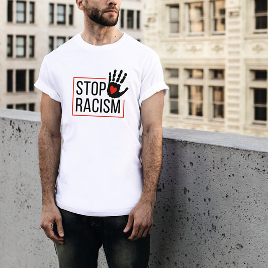 T-Shirt "Stop Racism" bedruckt mittels hochwertigem Siebdruck