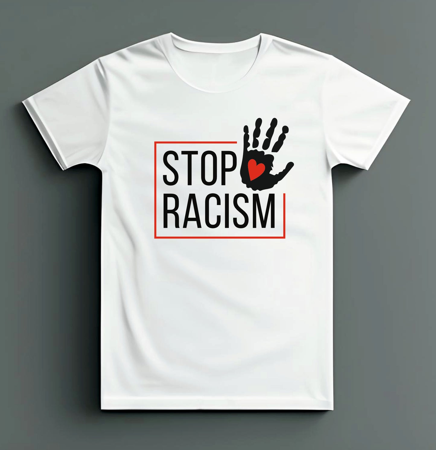 T-Shirt "Stop Racism" bedruckt mittels hochwertigem Siebdruck