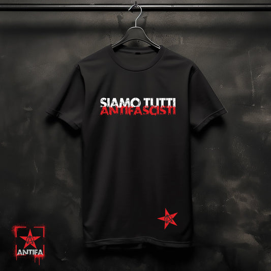 T-Shirt "Siamo tutti antifascisti" bedruckt mittels hochwertigem Siebdruck