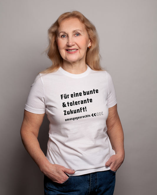 T-Shirt "Omas gegen Rechts" bedruckt mittels hochwertigem Siebdruck